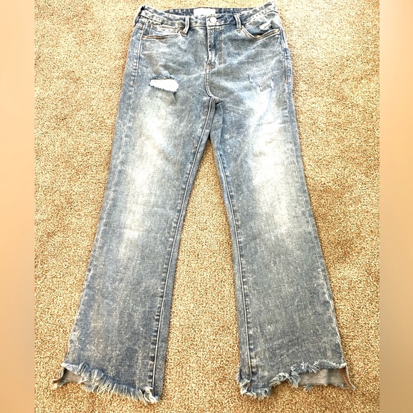 DEAR JOHN Light Wash Jeanne Flare High Rise Raw Hem Jeans Size 29 - Picture 1 of 8